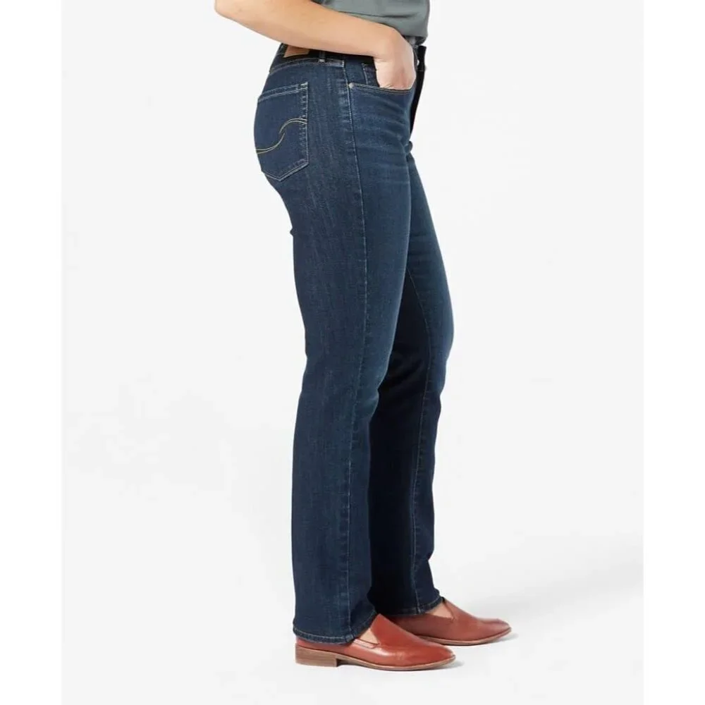 Women's Mid-Rise Stretch Straight Jeans Plus Size Denim Casual Comfort - Picture 2 of 3